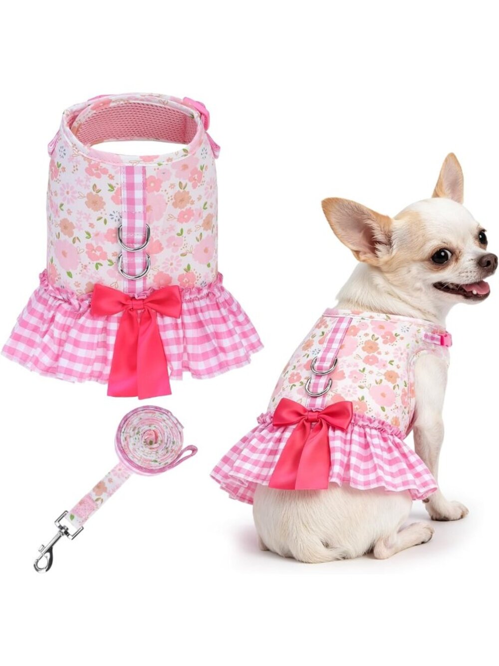 Cute Small Dog Harness & Leash Set - Adorable Dress Style for Girls